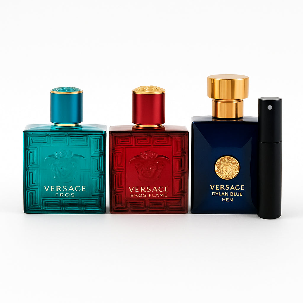 COMBO VERSACE EROS, EROS FLAME & DYLAN BLUE MEN + Perfumero Recargable